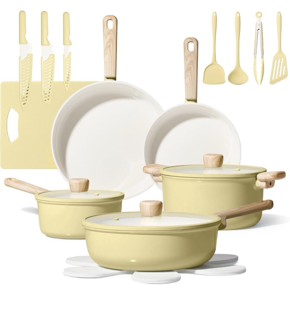 24pcs Ceramic Cookware Set, Pots and Pans Non Stick Kitchen Cookware Sets