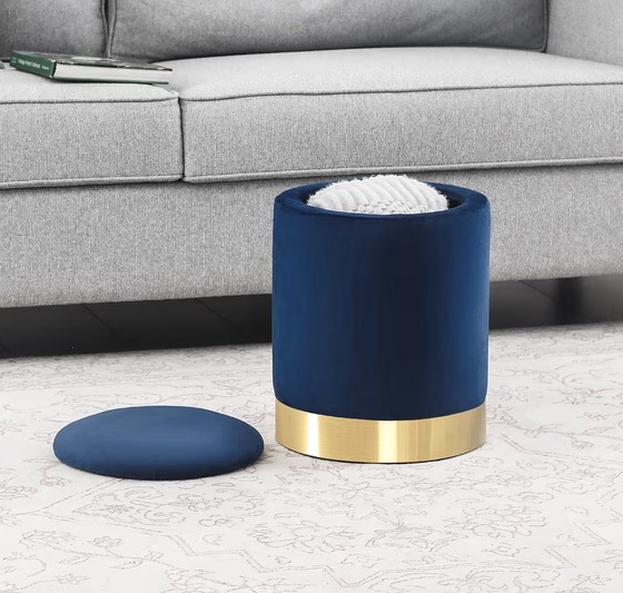 Storage Ottoman with Removable ,Footstool for Living Room Bedroom Makeup Room (Blue)